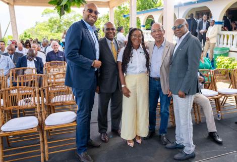 Minister of Tourism, Hon. Edmund Bartlett (right) participates in the ribbon-cutting ceremony for the long-awaited US$1-billion Harmony Cove Development in Trelawny. Minister Bartlett shares a light moment with (from left) Minister of State, Ministry of Tourism, Senator the Hon. Delano Seiveright; Minister of Industry, Investment and Commerce, Senator the Hon. Aubyn Hill; Trelawny Northern MP, Tova Hamilton and Deputy Prime Minister & Minister of National Security, Hon. Dr. Horace Chang. 
