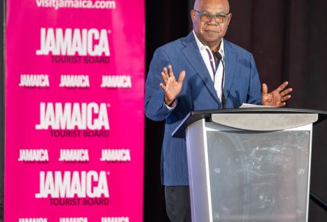 ) Minister of Tourism, Hon. Edmund Bartlett gesticulates as he outlines plans for major expansion in the tourism sector as he addressed local and international journalists, as well as travel advisors during a special Jamaica Product Exchange (JAPEX) 2025 media breakfast, at Jewel Grande Montego Bay Resort & Spa on Tuesday, September 23.