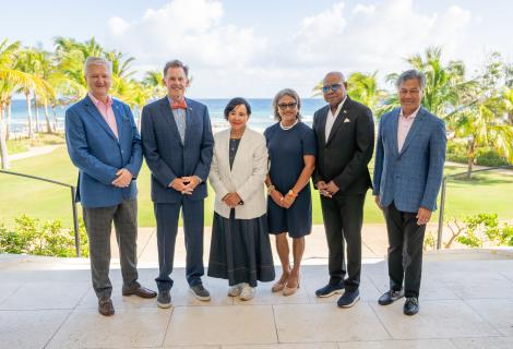 Capturing the moment at the reopening of Eclipse at the Half Moon resort are: (from left) Senior Vice President of Operations, Salamander Collection, George Terpilowski; Chairman of Half Moon, Guy Steuart III; Founder and Chief Executive Officer, Salamander Collection, Sheila Johnson; newly-promoted Managing Director of Half Moon, Shernette Crichton; Minister of Tourism, Hon. Edmund Bartlett, and President of Salamander Collection, Prem Devadas. 