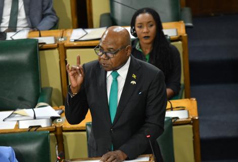 Minister of Tourism, Hon. Edmund Bartlett (foreground) delivers his 2026 Sectoral Debate Presentation in Gordon House on Tuesday, June 23, 2026, as Minister of State, Hon. Tova Hamilton looks on and listens attentively. 
