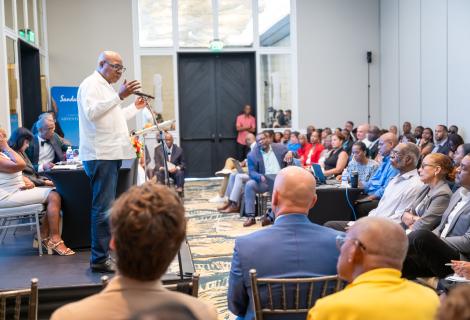 Minister of Tourism, Hon. Edmund Bartlett (standing) has a captive audience as all eyes are focused on him during his address recently to the 65th annual general meeting of the Jamaica Hotel and Tourist Association (JHTA), at Sandals Dunns River, St. Ann. The Minister put the JHTA on notice that it will be required to play a leading role in driving the new Tourism 3.0 growth agenda across the entire sector. 