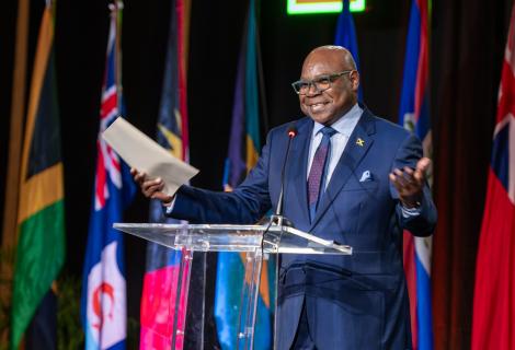 Minister of Tourism, Hon. Edmund Bartlett gesticulates as he addresses the 48th Regional Conference of the Commonwealth Parliamentary Association (CPA) Caribbean, Americas and Atlantic (CAA) Region at the Moon Palace Jamaica Hotel, St. Ann on Monday, August 31, 2026.
