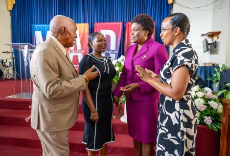PS in the Ministry of Tourism, Jennifer Griffith (2nd right) engages in a lively discussion with Bishop Everton Lawrence of Faith Temple Assemblies of God (left), Junior Minister of Tourism and Montego Bay High School student, ThaeJadore Kerr (2nd left) and member of the Board of Directors for Jamaica Vacations (JAMVAC), Tricia-Ann Bicarie, following yesterday’s (September 27) Thanksgiving Church Service to mark World Tourism Day and kickstart Tourism Awareness Week 2026, which runs from Sept 27 – Oct 3. 