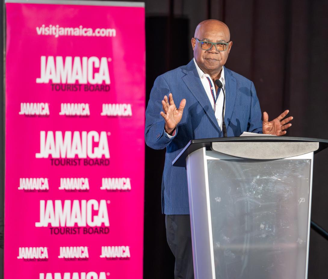 ) Minister of Tourism, Hon. Edmund Bartlett gesticulates as he outlines plans for major expansion in the tourism sector as he addressed local and international journalists, as well as travel advisors during a special Jamaica Product Exchange (JAPEX) 2025 media breakfast, at Jewel Grande Montego Bay Resort & Spa on Tuesday, September 23.