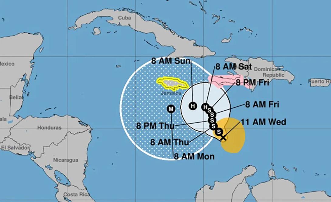 A meteorological map of Hurricane Melissa's path while it was still a tropical storm. 