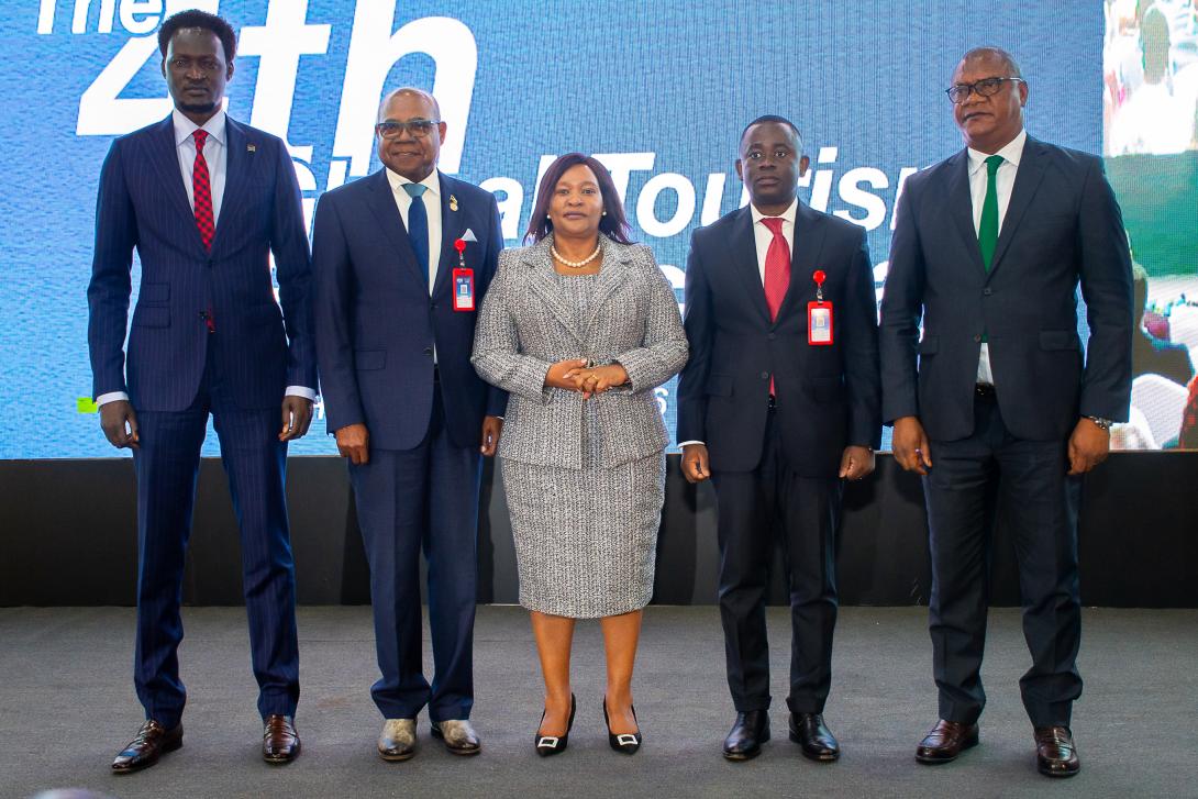 Minister of Tourism, Found and Co-Chair off the Global Tourism Resilience and Crisis Management Centre, Hon Edmund Bartlett pauses for a photo opportunity with (L-R), Minister of Wildlife Conservation and Tourism, South Sudan, Hon Denay Chagor, Hon Rebecca Miano, EGH, Cabinet Secretary, Ministry of Tourism and Wildlife, Kenya, Hon Augusto Laurindo Kalikemala, Secretary of State, Minister of Tourism, Angola and Hon Kwete Lobo Valere, Charge d’etude, Minister of Tourism, Democratic Republic of Congo.