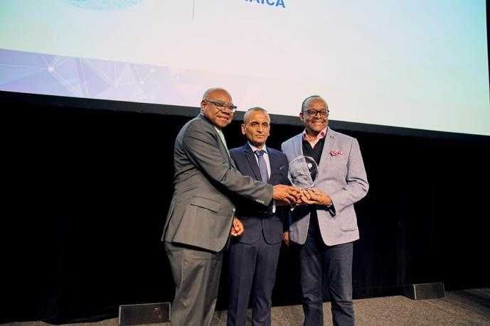 Hon. Edmund Bartlett, Minister of Tourism (left) and Donovan White, Director of Tourism (right) accept the award for Destination of the Year from Yatan Ahluwalia, Secretary General, PATWA (centre) at the 26th PATWA World Tourism Leaders’ Summit & PATWA International Travel Awards held on March 4, 2026.