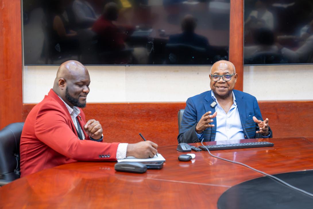 Recently elected president of the Jamaica Hotel and Tourist Association (JHTA), O’Brian Heron (left) makes copious notes as he listens keenly to Minister of Tourism, Hon Edmund Bartlett during a courtesy call by the new JHTA executive on the minister on Thursday, July 16, 2026, at the Montego Bay Convention Centre.